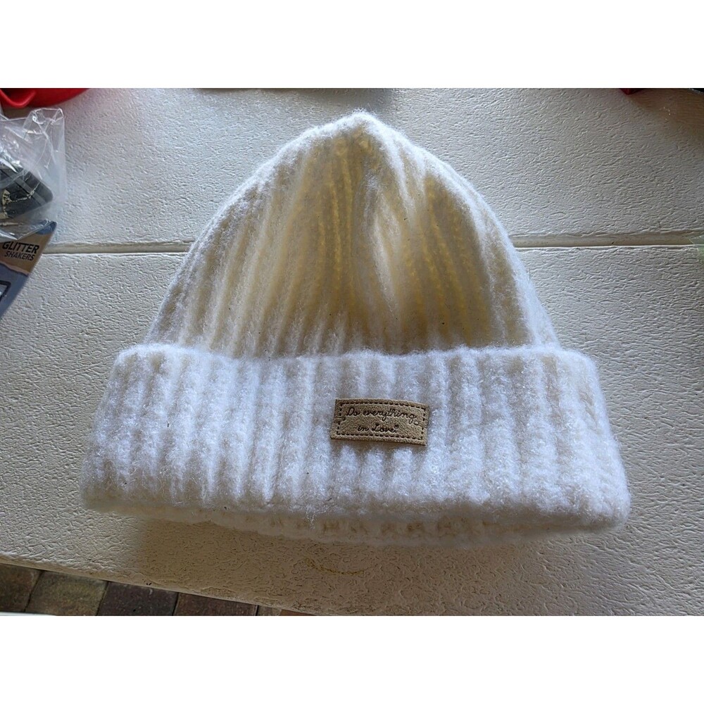 Do Everything in Love Winter Warm Soft White Knit Beanie OSFA